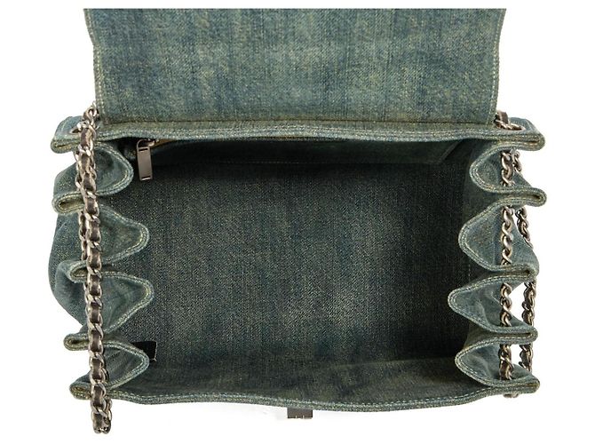 Borsa Chanel Reissue Accordion Flap in denim blu e pelle nera Nero - vista 5