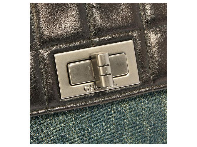 Borsa Chanel Reissue Accordion Flap in denim blu e pelle nera Nero - vista 9