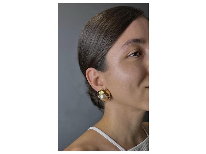 Chanel Vintage Ohrclips – Goldmetall & Barockperle Golden Creme - Ansicht 3