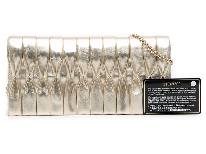Chanel Gold CC Metallic Plissierter Lammleder Schultertasche mit Kette - Ansicht 11