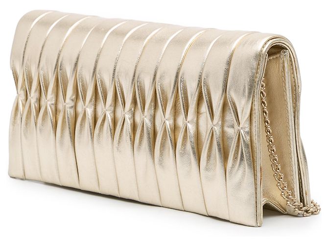 Chanel Gold CC Metallic Plissierter Lammleder Schultertasche mit Kette - Ansicht 2