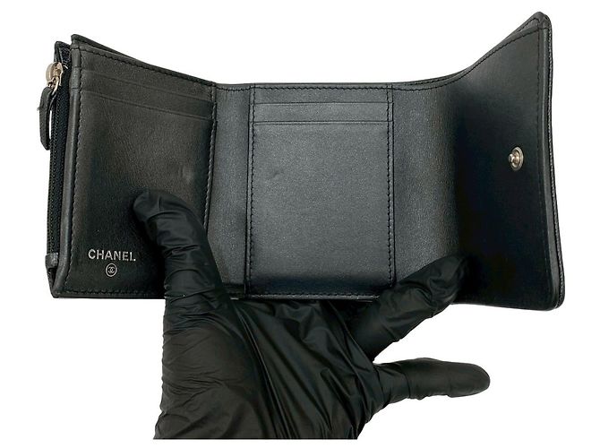 Cartera tri-fold V-stitch Mademoiselle Coco de Chanel Negro - vista 7