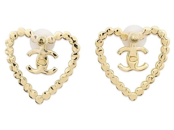 Orecchini Chanel Coco Mark a cuore in strass dorati Gold hardware - vista 5