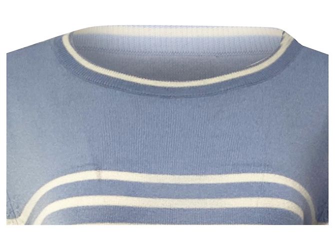Pull rayé Bogner en laine bleu clair - vue 2
