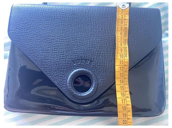 Borsa Loewe nera in pelle rigata e pelle verniciata Nero - vista 13