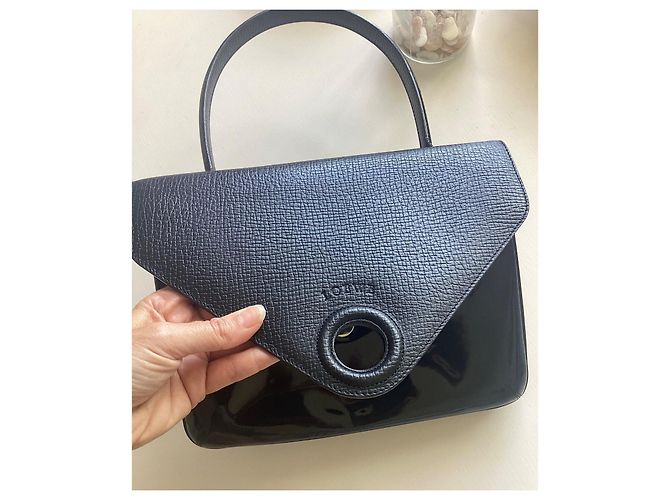 Borsa Loewe nera in pelle rigata e pelle verniciata Nero - vista 7