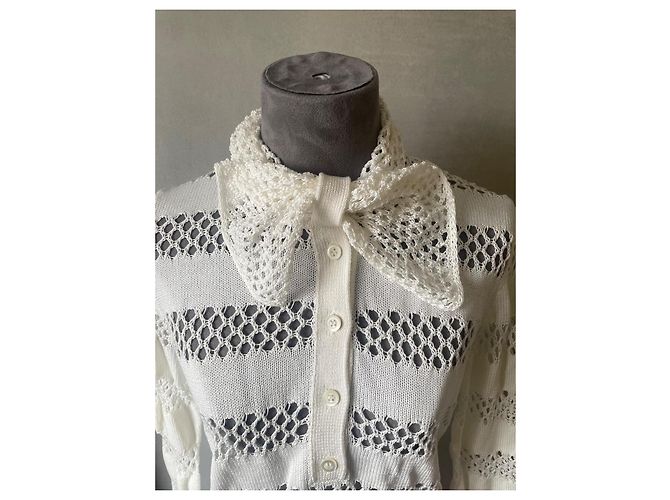Blusa Dior Bianca in Cotone con Pizzo e Fiocco a Sciarpa Bianco - vista 2