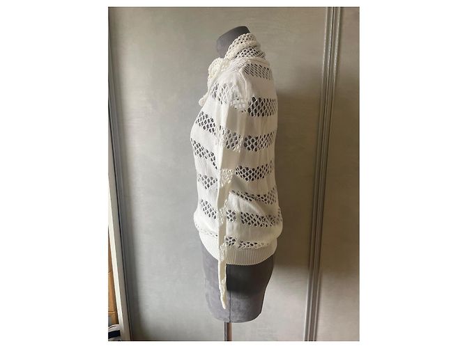 Blusa Dior Bianca in Cotone con Pizzo e Fiocco a Sciarpa Bianco - vista 3