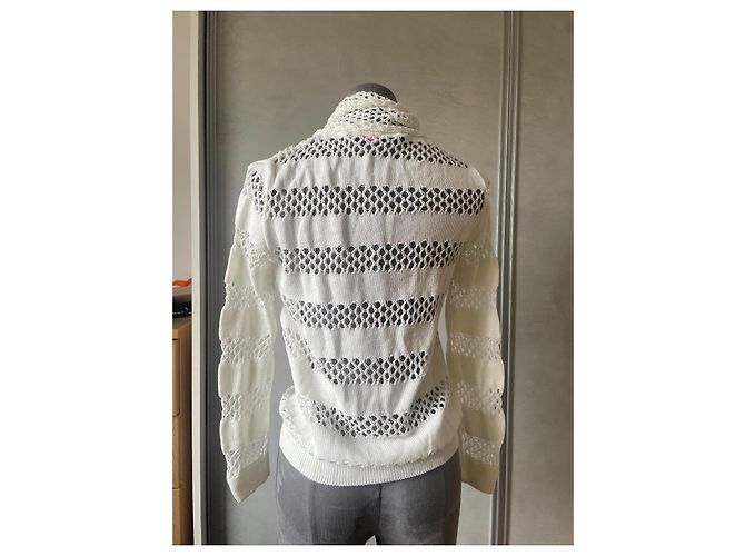 Blusa Dior Bianca in Cotone con Pizzo e Fiocco a Sciarpa Bianco - vista 4