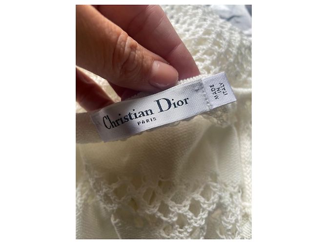 Blusa Dior Bianca in Cotone con Pizzo e Fiocco a Sciarpa Bianco - vista 5