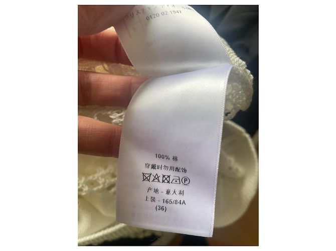 Blusa Dior Bianca in Cotone con Pizzo e Fiocco a Sciarpa Bianco - vista 8