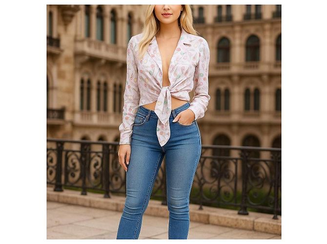 Bluse mit Eiscremecone-Druck Chanel Resort 2004 Jennie Blackpink Mehrfarben - Ansicht 8