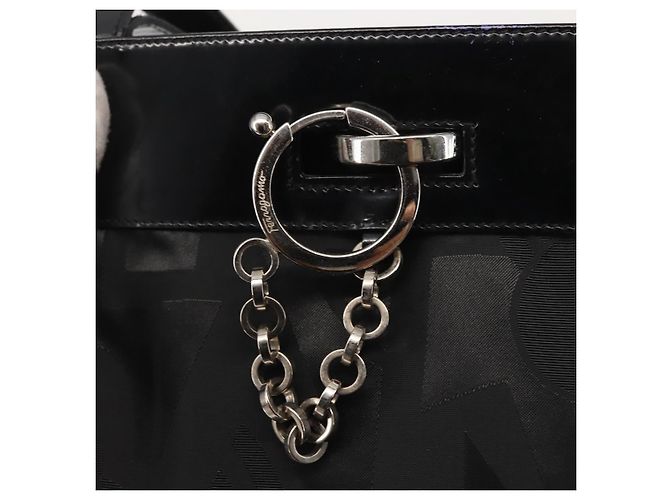 Salvatore Ferragamo Schultertasche Nylon Emaille Schwarz Silber Authentisch BA5766 - Ansicht 14