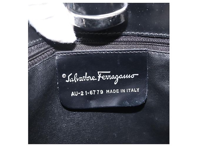 Salvatore Ferragamo Schultertasche Nylon Emaille Schwarz Silber Authentisch BA5766 - Ansicht 15