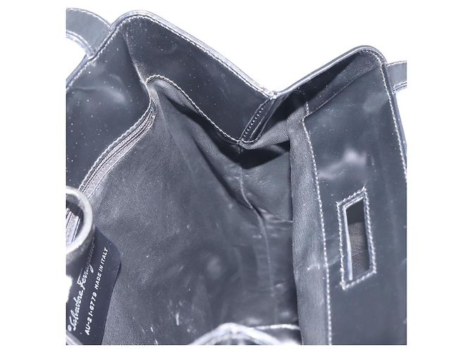 Salvatore Ferragamo Schultertasche Nylon Emaille Schwarz Silber Authentisch BA5766 - Ansicht 17