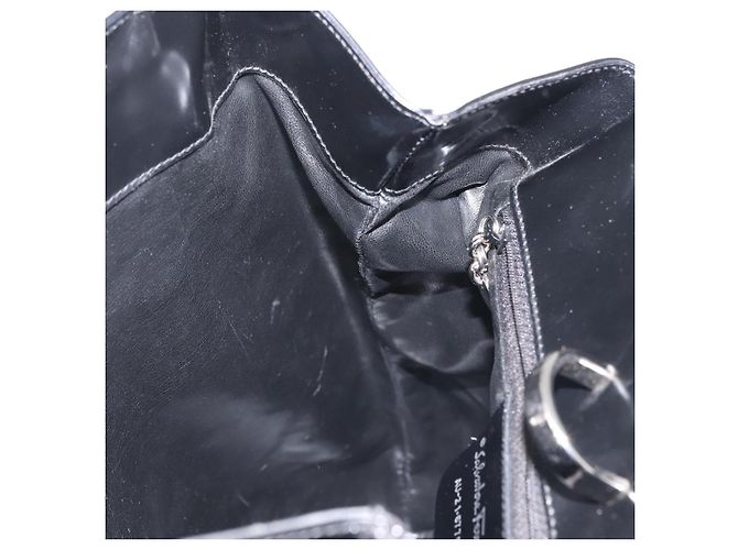Salvatore Ferragamo Schultertasche Nylon Emaille Schwarz Silber Authentisch BA5766 - Ansicht 18