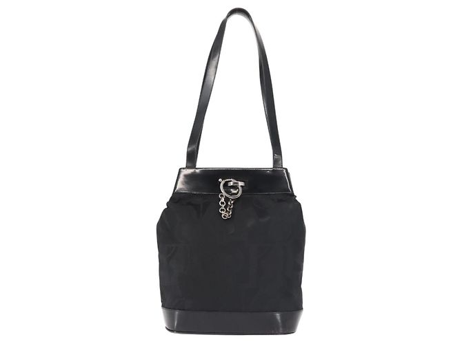 Salvatore Ferragamo Schultertasche Nylon Emaille Schwarz Silber Authentisch BA5766 - Ansicht 2