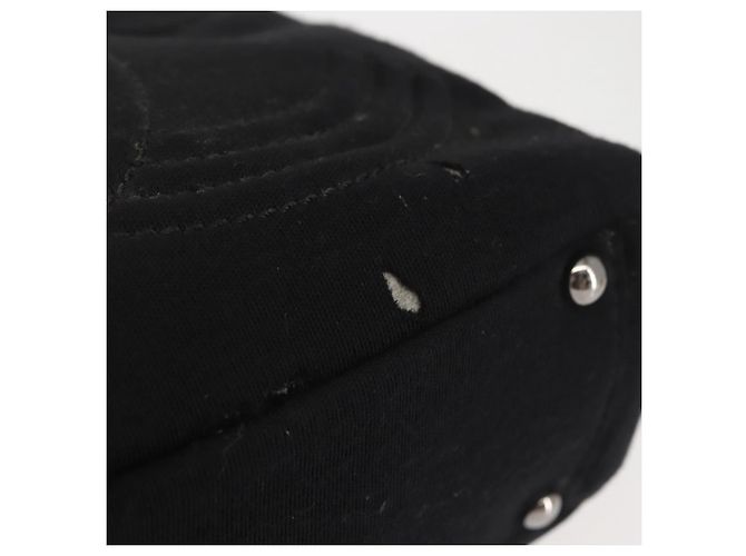 Borsa a spalla con catena CHANEL in cotone nero argento CC Auth 142754 - vista 10