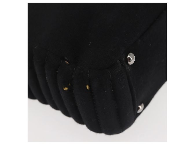 Borsa a spalla con catena CHANEL in cotone nero argento CC Auth 142754 - vista 13