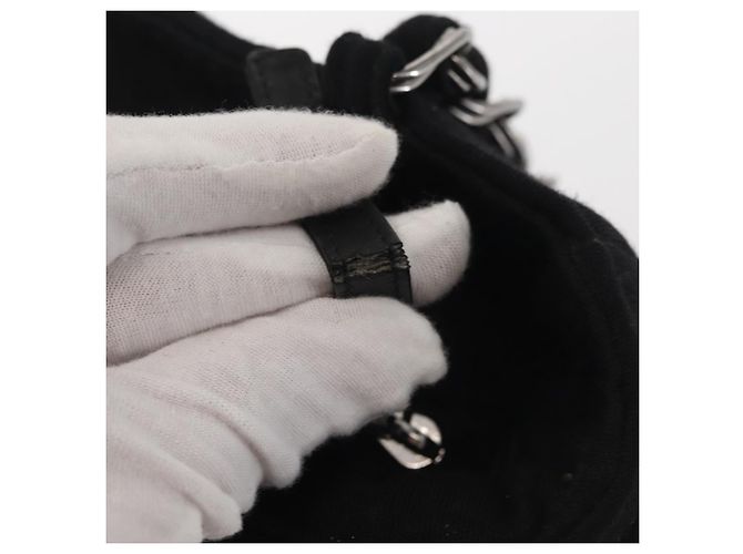 Borsa a spalla con catena CHANEL in cotone nero argento CC Auth 142754 - vista 17