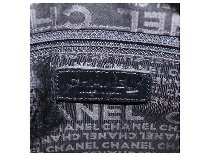 Borsa a spalla con catena CHANEL in cotone nero argento CC Auth 142754 - vista 18