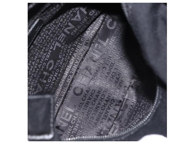 Borsa a spalla con catena CHANEL in cotone nero argento CC Auth 142754 - vista 19