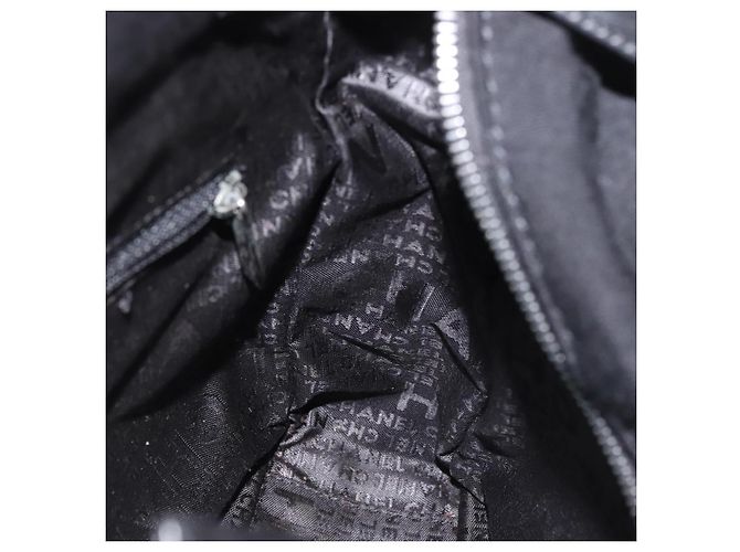 Borsa a spalla con catena CHANEL in cotone nero argento CC Auth 142754 - vista 20