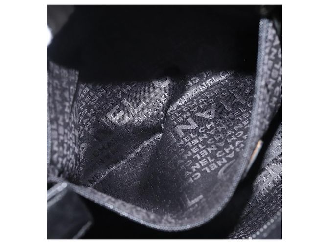 Borsa a spalla con catena CHANEL in cotone nero argento CC Auth 142754 - vista 22