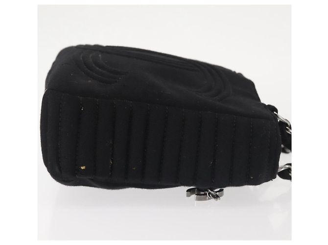 Borsa a spalla con catena CHANEL in cotone nero argento CC Auth 142754 - vista 4