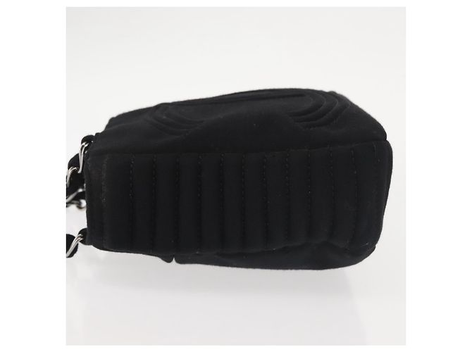 Borsa a spalla con catena CHANEL in cotone nero argento CC Auth 142754 - vista 5