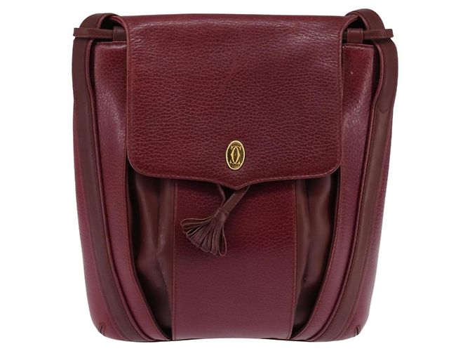 Borsa a Spalla Cartier in Pelle Bordeaux Oro Auth BA6081 D'oro Bordò - vista 2