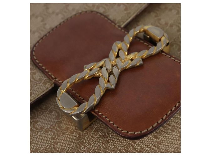 Céline Borsa a Spalla in Tela Macadam CELINE PVC Beige Oro Auth BA5887 D'oro - vista 14