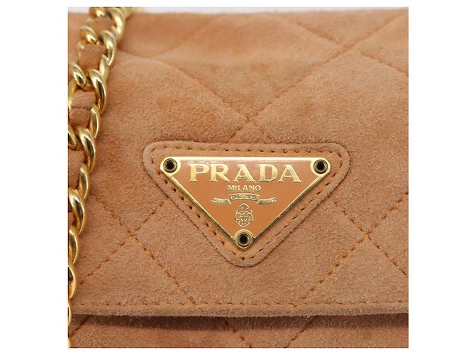 Borsa a Spalla con Catena PRADA Camoscio Beige Oro Auth 135314 D'oro - vista 18