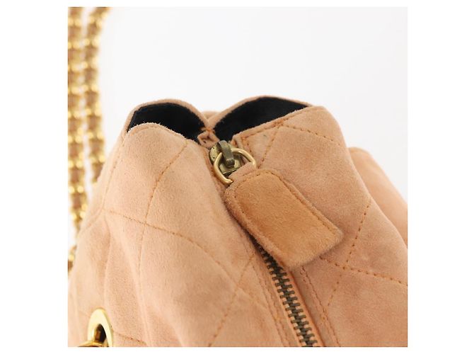 Borsa a Spalla con Catena PRADA Camoscio Beige Oro Auth 135314 D'oro - vista 19