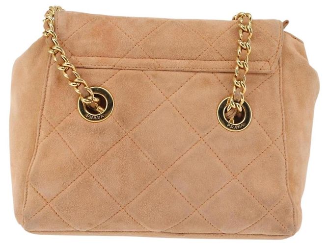 Borsa a Spalla con Catena PRADA Camoscio Beige Oro Auth 135314 D'oro - vista 2