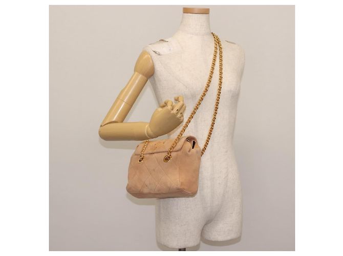 Borsa a Spalla con Catena PRADA Camoscio Beige Oro Auth 135314 D'oro - vista 24
