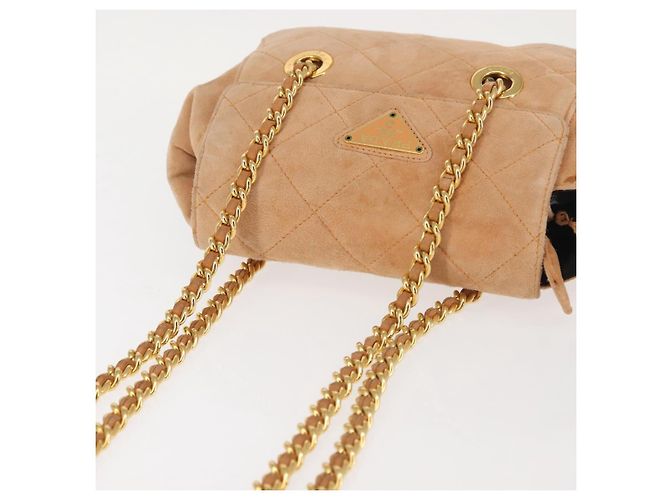 Borsa a Spalla con Catena PRADA Camoscio Beige Oro Auth 135314 D'oro - vista 6