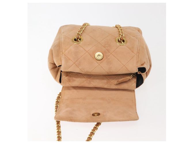 Borsa a Spalla con Catena PRADA Camoscio Beige Oro Auth 135314 D'oro - vista 9