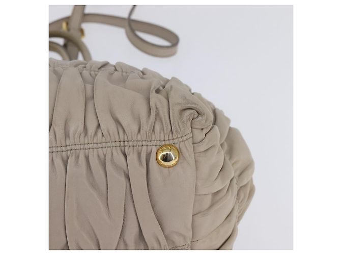 PRADA Borsa a Mano Arricciata in Pelle 2 in 1 Beige Oro Auth BA5654 D'oro - vista 16