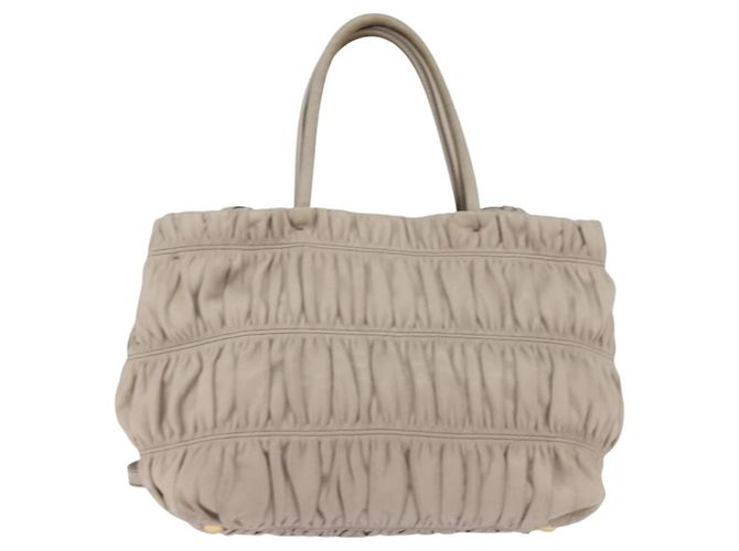 PRADA Borsa a Mano Arricciata in Pelle 2 in 1 Beige Oro Auth BA5654 D'oro - vista 2