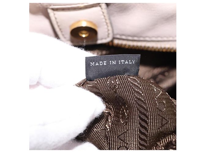 PRADA Borsa a Mano Arricciata in Pelle 2 in 1 Beige Oro Auth BA5654 D'oro - vista 22
