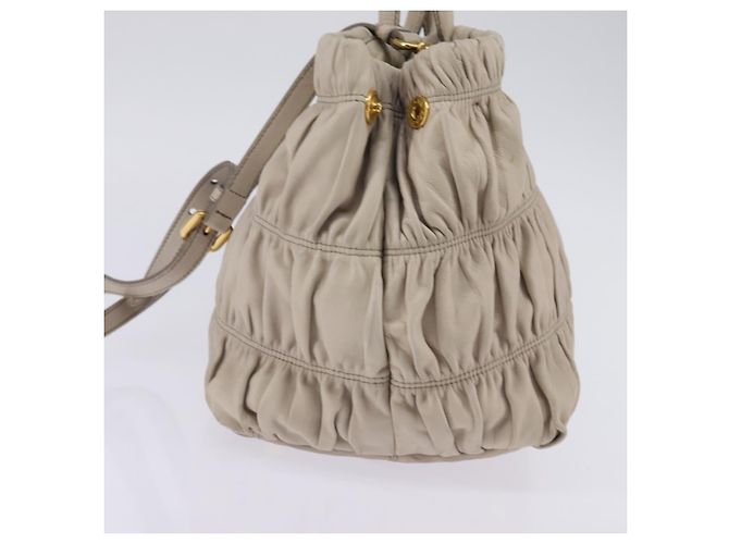 PRADA Borsa a Mano Arricciata in Pelle 2 in 1 Beige Oro Auth BA5654 D'oro - vista 3