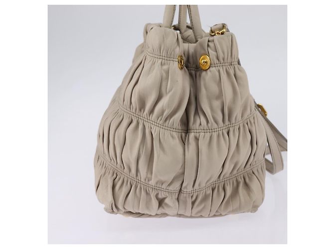 PRADA Borsa a Mano Arricciata in Pelle 2 in 1 Beige Oro Auth BA5654 D'oro - vista 4