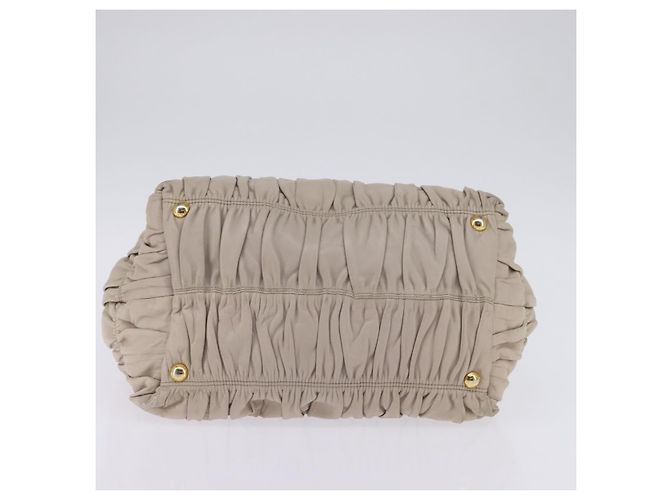 PRADA Borsa a Mano Arricciata in Pelle 2 in 1 Beige Oro Auth BA5654 D'oro - vista 5