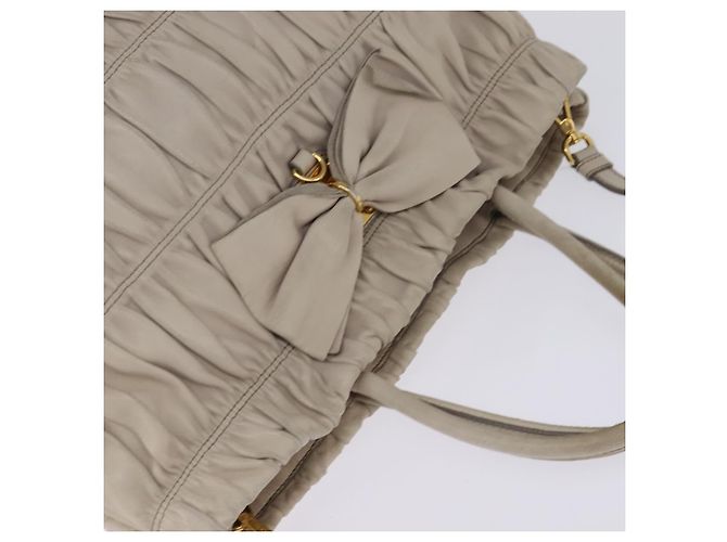 PRADA Borsa a Mano Arricciata in Pelle 2 in 1 Beige Oro Auth BA5654 D'oro - vista 6