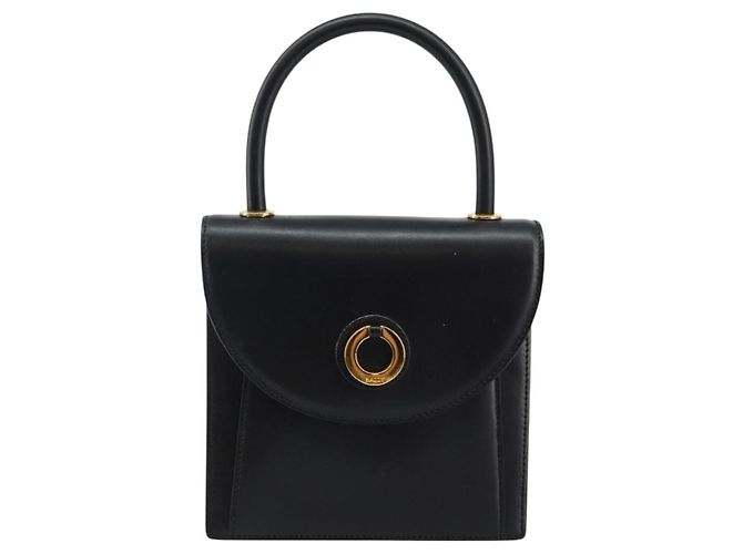 BALLY Bolsa de mão em couro preto e dourado Auth BA5596 - vista 13