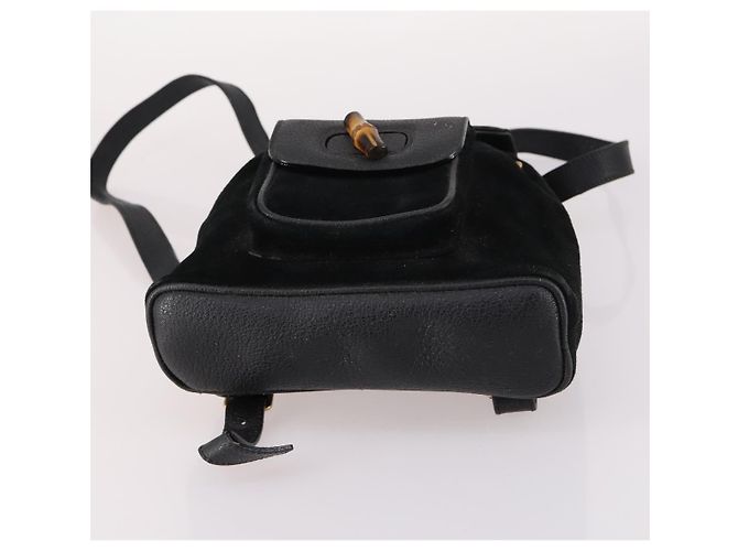 Zaino in suede nero e oro Gucci Bamboo 003 2058 0030 Auth ep10853 D'oro - vista 11