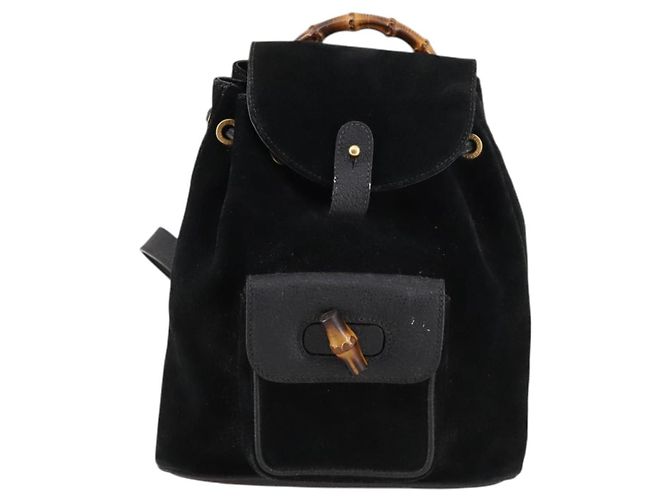 Zaino in suede nero e oro Gucci Bamboo 003 2058 0030 Auth ep10853 D'oro - vista 2