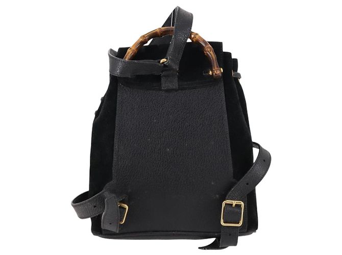 Zaino in suede nero e oro Gucci Bamboo 003 2058 0030 Auth ep10853 D'oro - vista 3