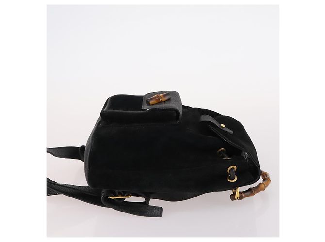 Zaino in suede nero e oro Gucci Bamboo 003 2058 0030 Auth ep10853 D'oro - vista 4